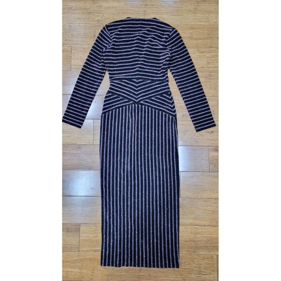 Fleur Du Mal Mitered Long Sleeve Body Midi Dress Striped Glitter Size Large - Picture 12 of 12